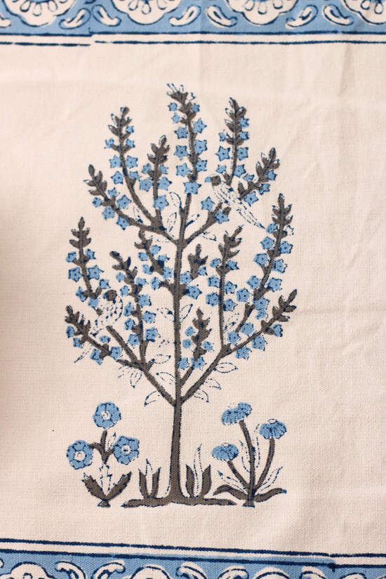 Blue tree block print table mat 