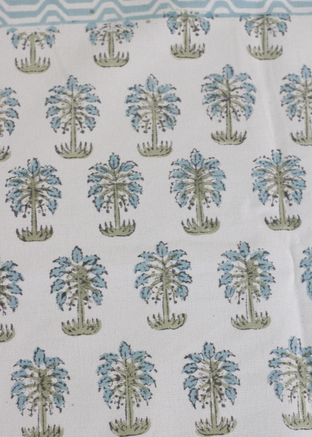 Blue Palm Trees Block Print Table Runner