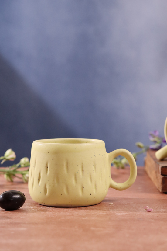Closeup shot of mellow yellow coffee mug