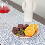 Blue chevron table runner with fruits & juice
