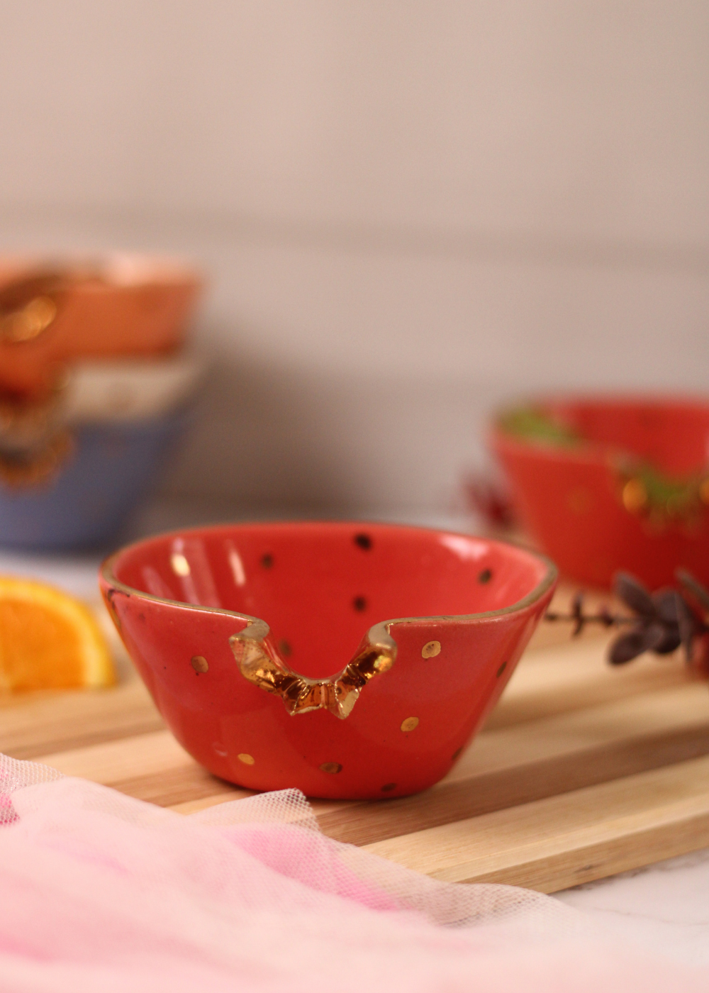 Handmade ceramic anar ice cream bowls red color