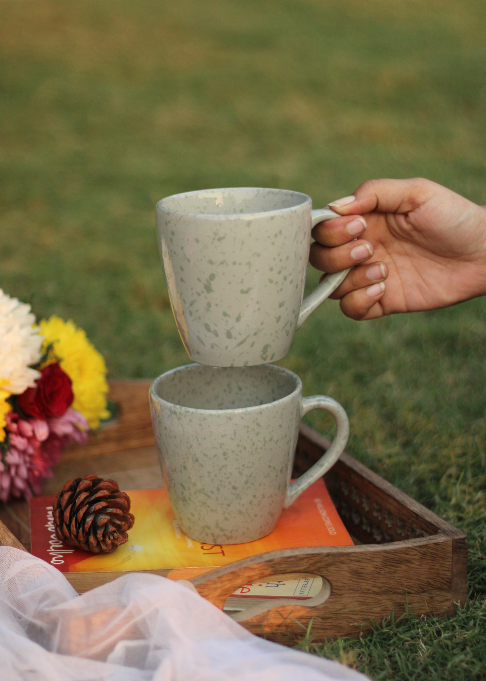 Handmade ceramic speckled grey coffee mugs