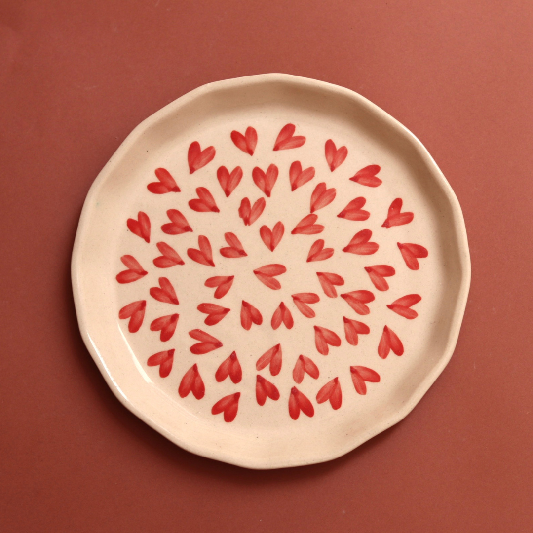 Plate with all red heart design