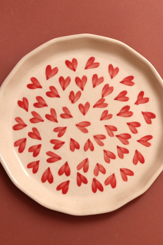 Plate with all red heart design