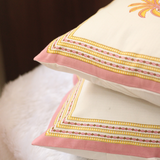 Handprinted cotton yellow palm cushion covers
