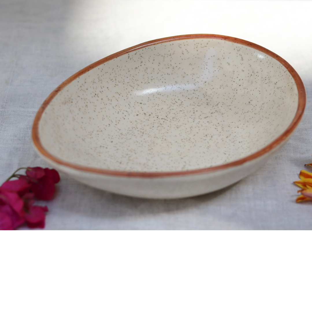 White Curry Bowl with Brown Rim