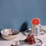 Ceramic blue brick platter with fruits