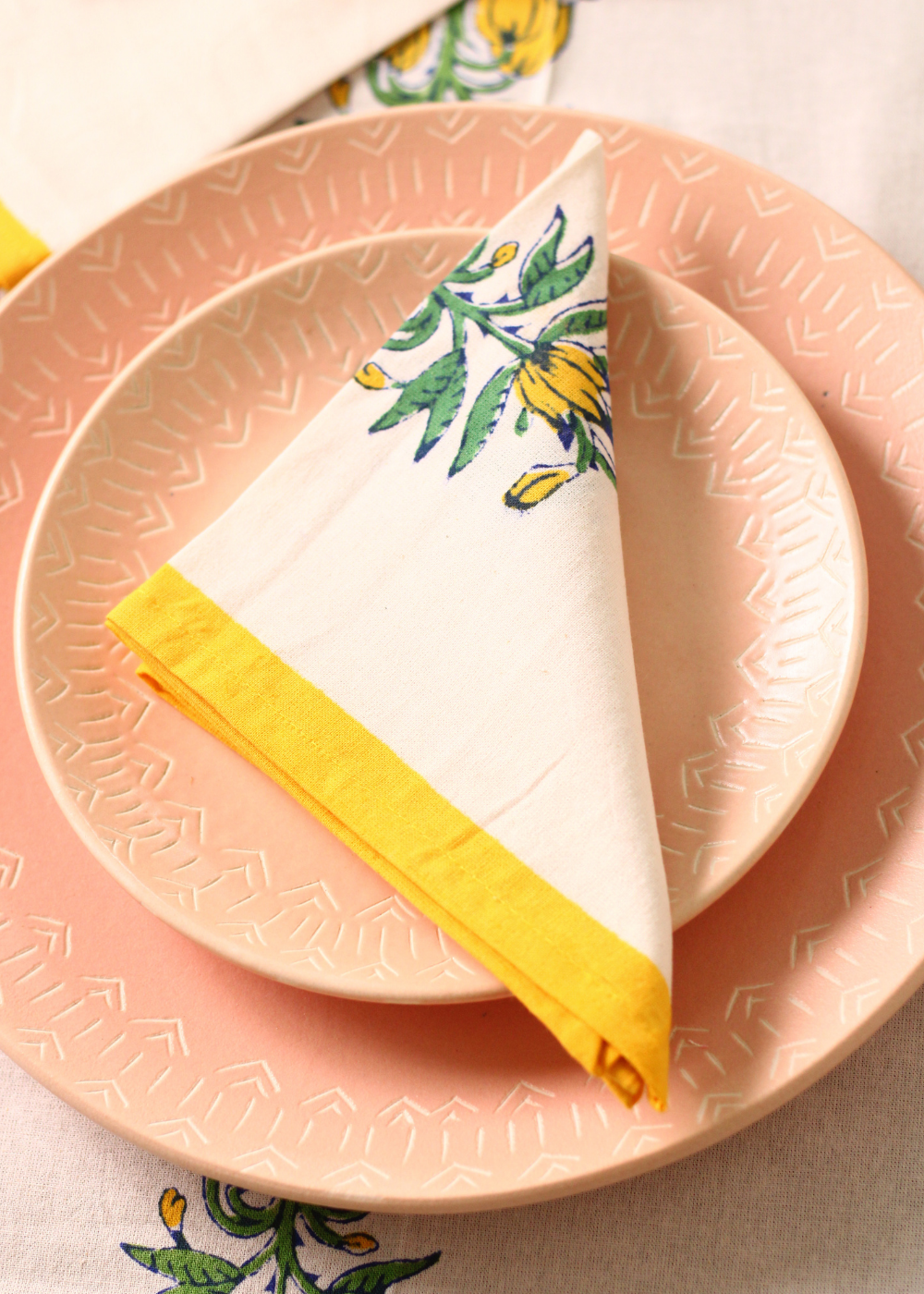 Yellow & Green Indie Block Print Table Napkin