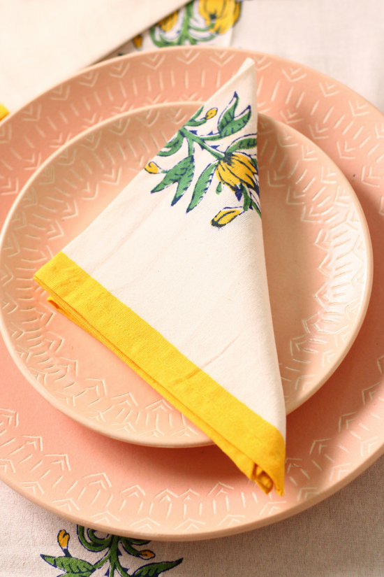 Yellow & Green Indie Block Print Table Napkin