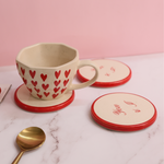 Handmade ceramic heart coffee mug & coasters