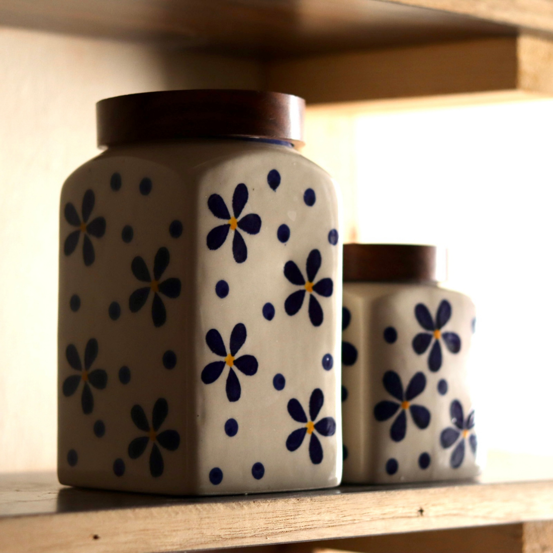 Blue flower jar handmade ceramic