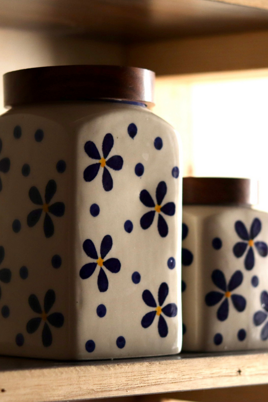 Blue flower jar handmade ceramic