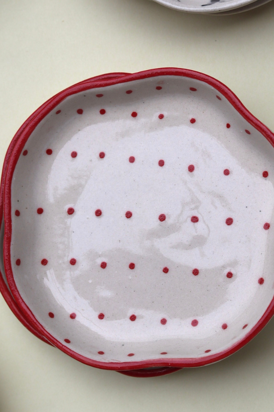 Red Polka Handmade Dessert Plate