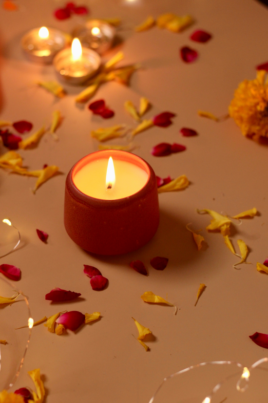 Deep red candle handmade ceramic