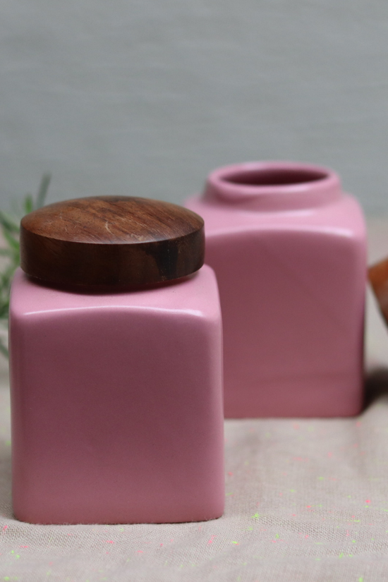 Handmade ceramic small square jars pink color
