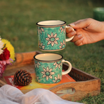 Handmade Ceramic Teal Daisy Mugs 