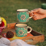 Handmade Ceramic Teal Daisy Mugs 