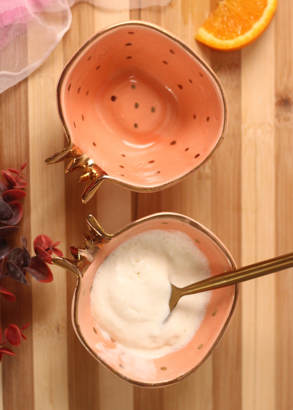 Handmade ceramic anar ice cream bowls peach color