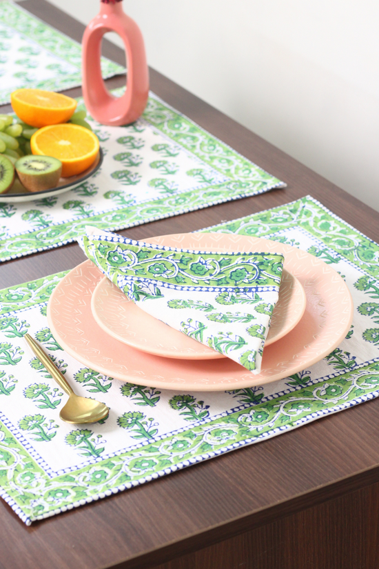 Block printed table mat & napkin
