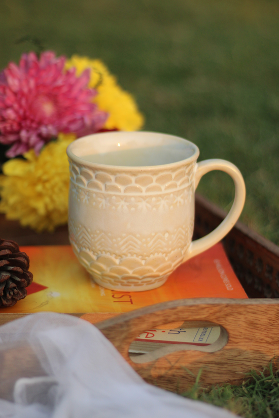 Pearl white textured coffee mug 