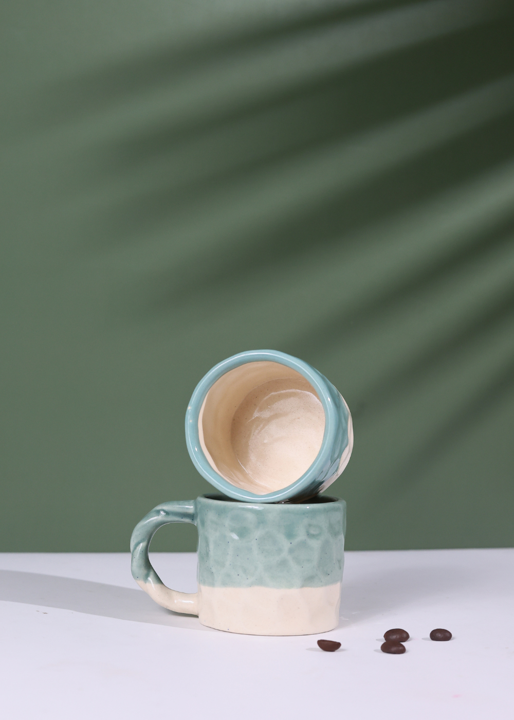 Handmade Teal Handmoulded Mugs