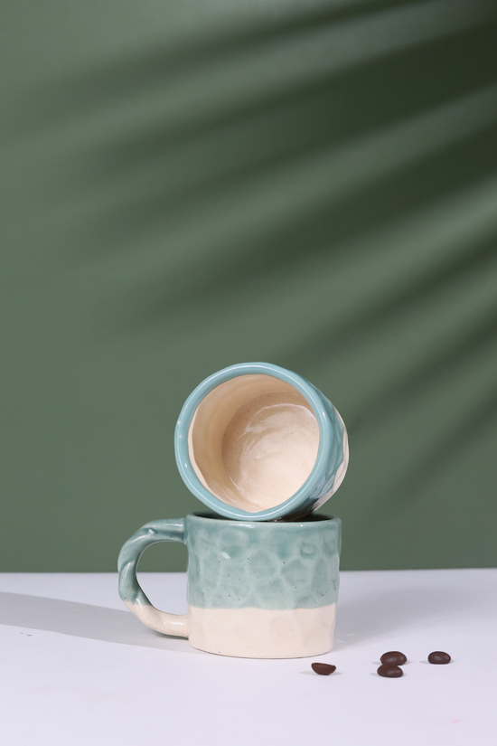 Handmade Teal Handmoulded Mugs