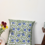 Blue and green cushion cover blockprinted