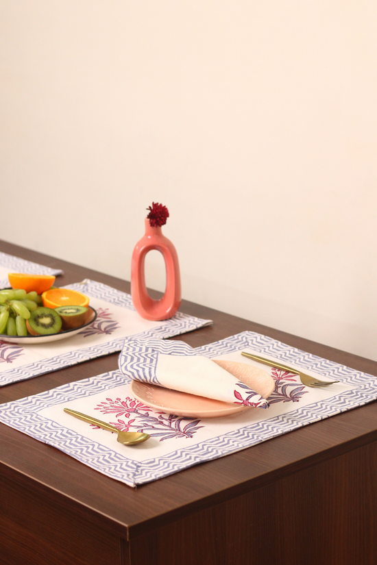 Block printed table mat & napkin on table 