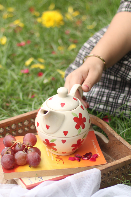 Ceramic red florals tea set 