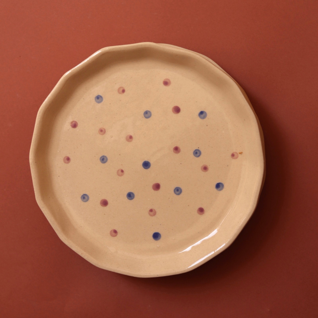 Handmade ceramic purple polka plate