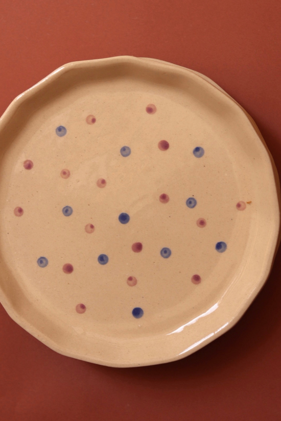 Handmade ceramic purple polka plate