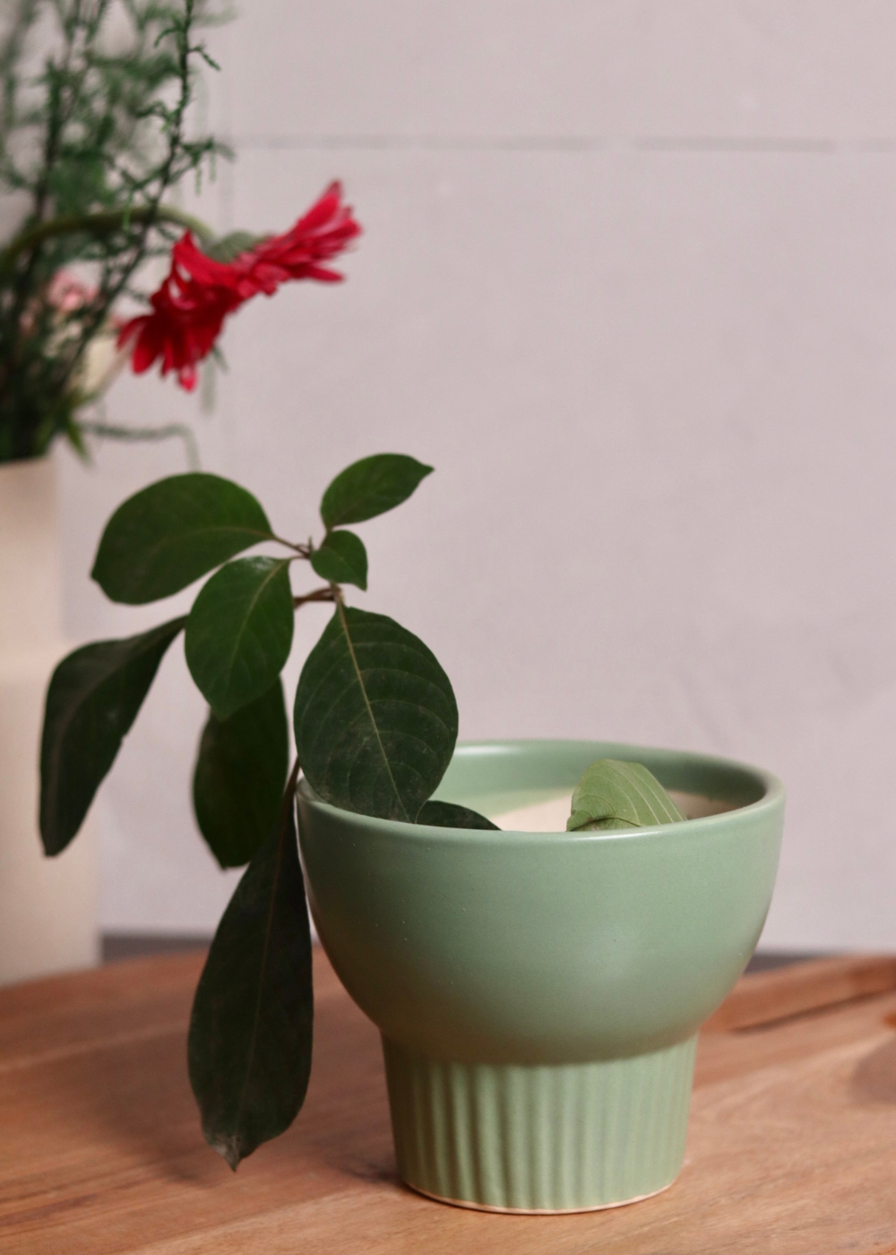 Green bloom planter handmade ceramic