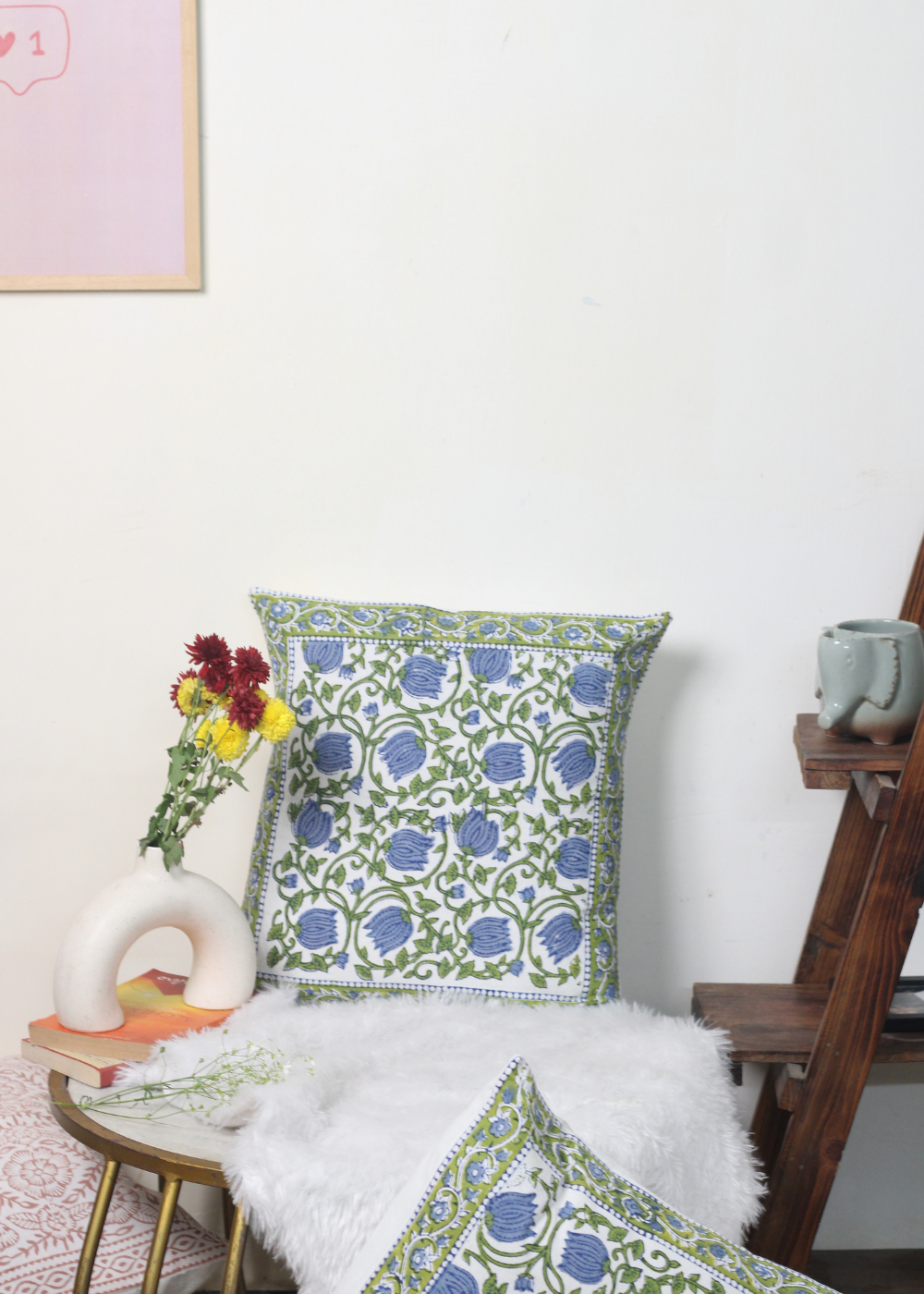 Blue and green cushion cover