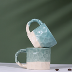 Two Ceramic Teal Handmoulded Mugs