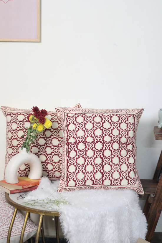 Maroon & white cushion covers