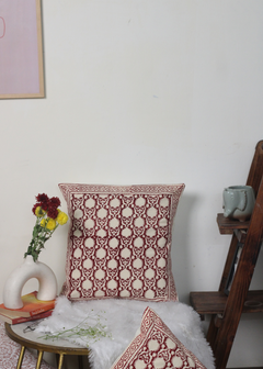 Cotton maroon & white cushion covers 