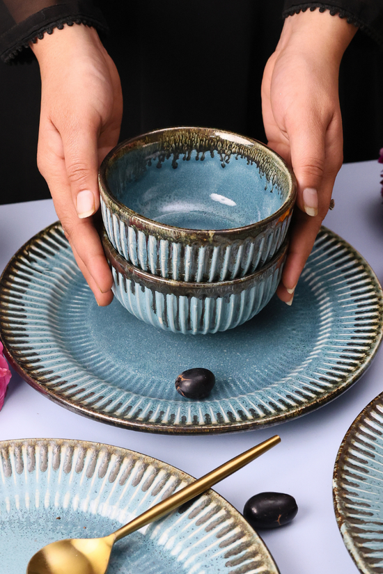 Handmade Ceramic Teal Spiky Bowls