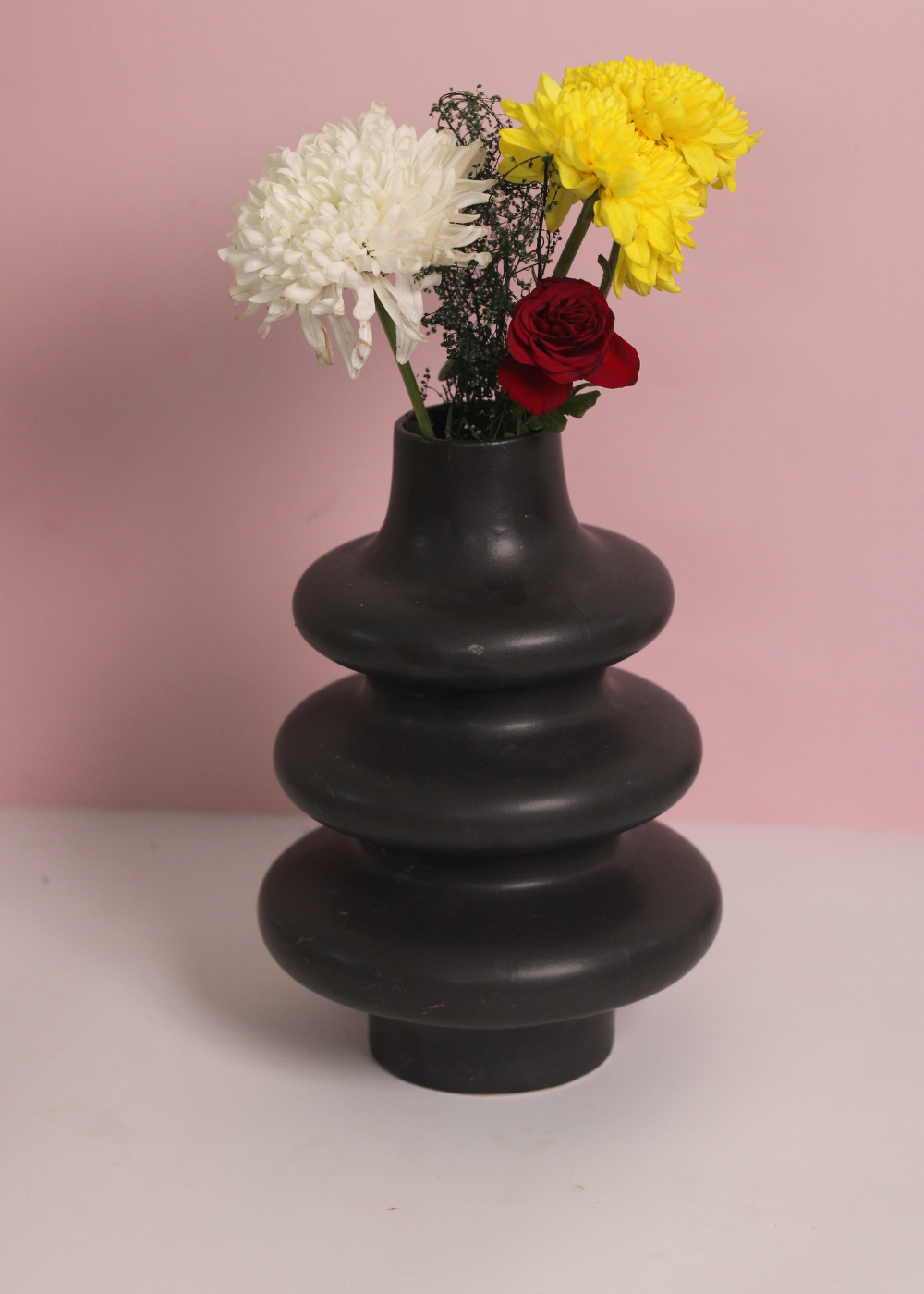 Black moulded vase large with flowers