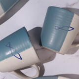 Handmade ceramic mugs white and blue