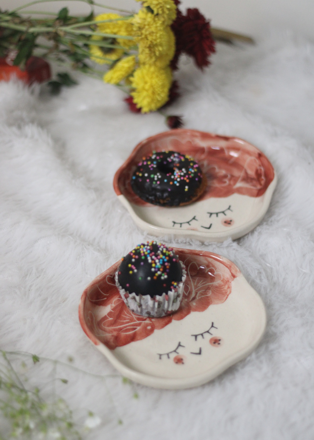 Two ceramic dessert plates with dessert
