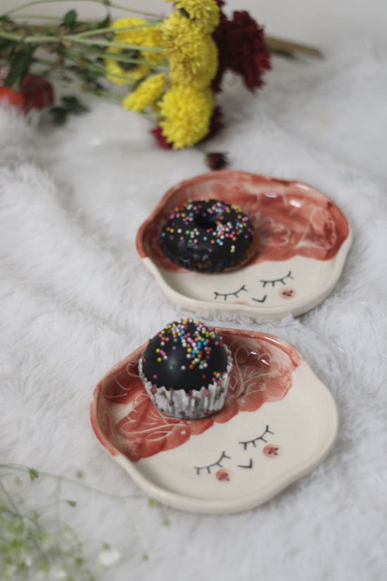 Two ceramic dessert plates with dessert
