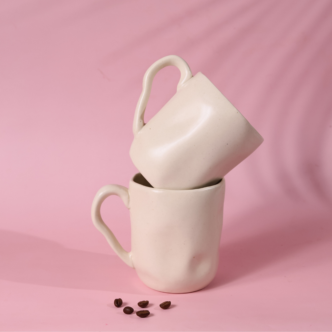 Handmade ceramic two wavy coffee mugs 