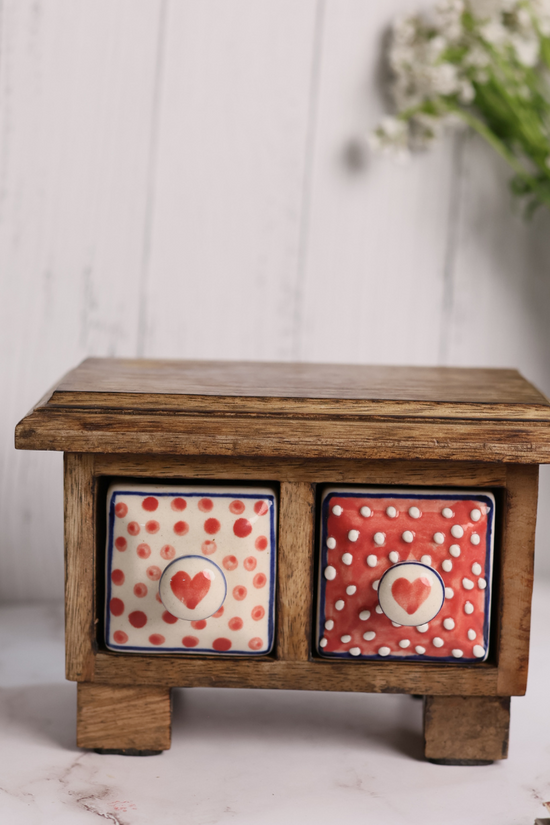 Wooden Decor Drawer -  Red Hearts