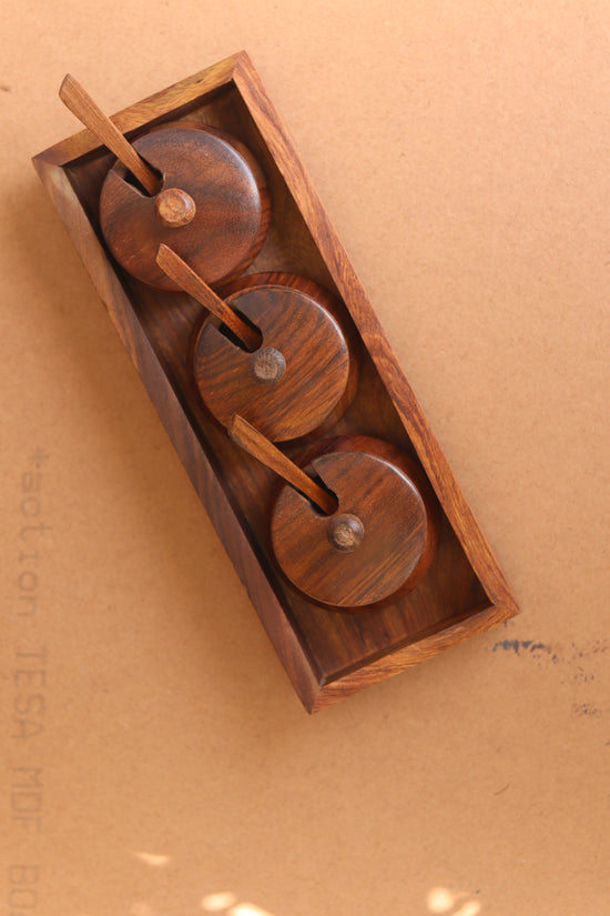 Handmade wooden achar jar set 