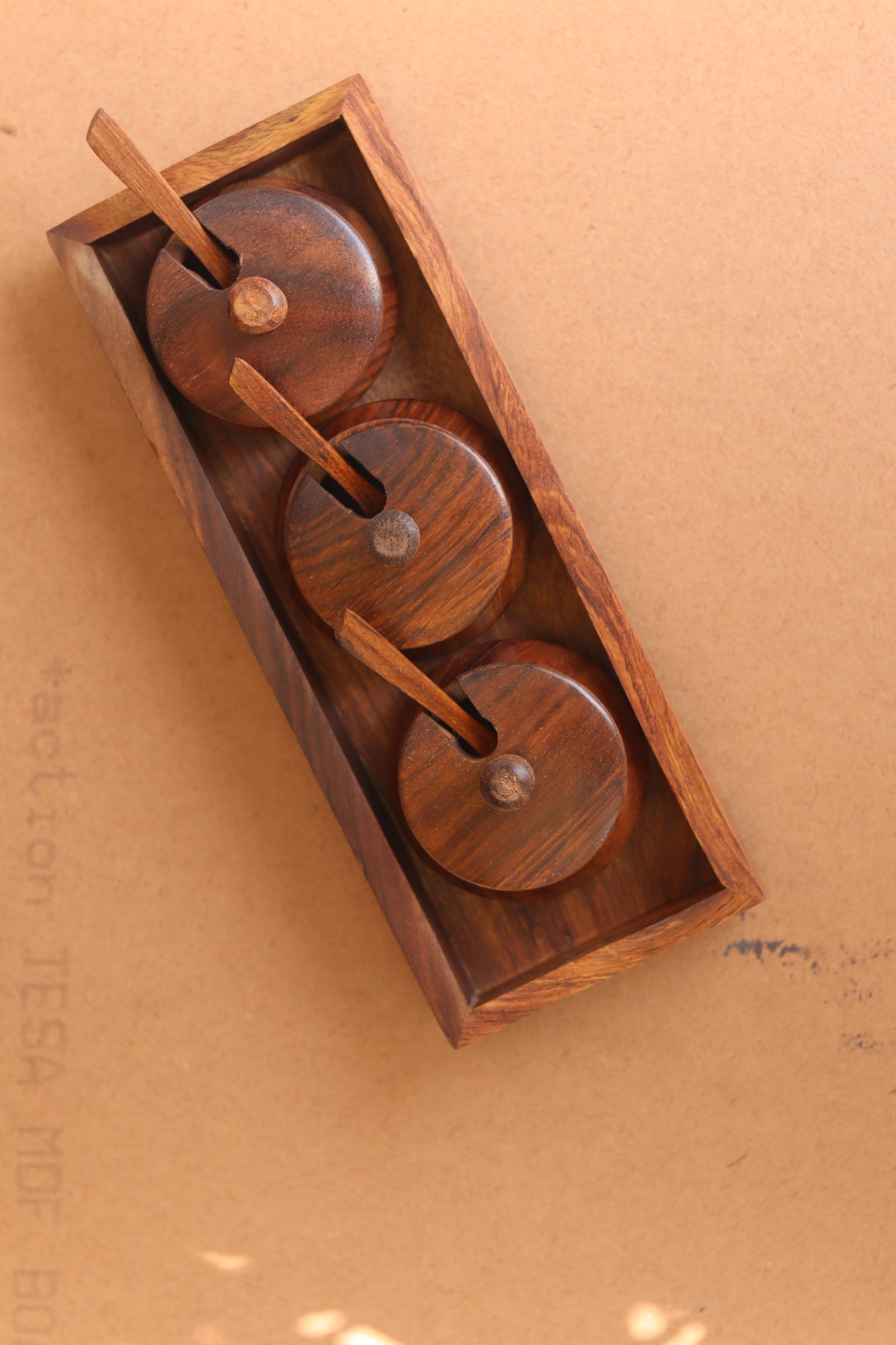 Handmade wooden achar jar set 