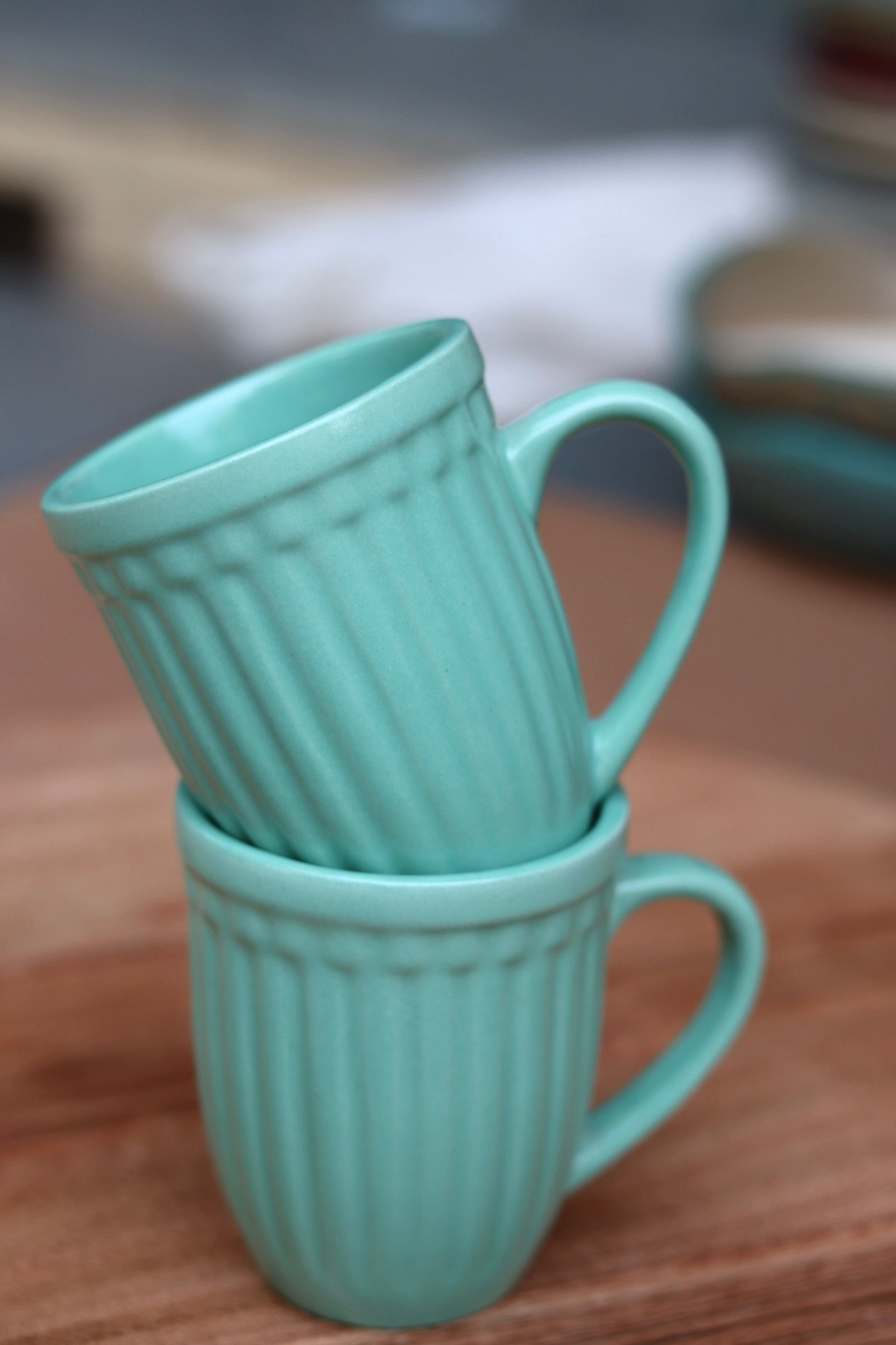 Teal Vintage Mugs Handmade Ceramic