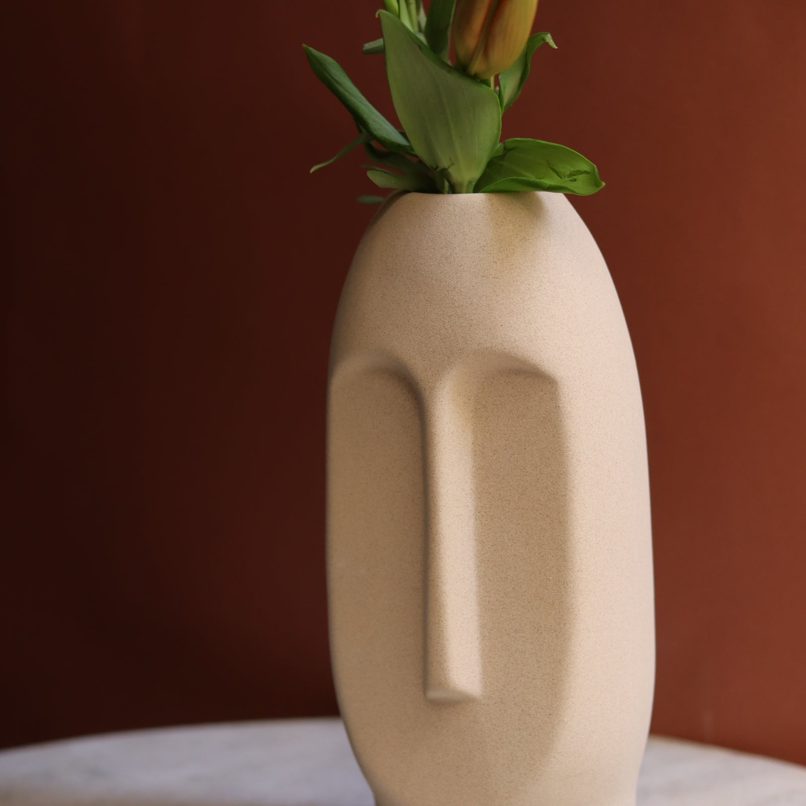 Ceramic face vase beige 