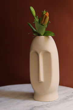 Ceramic face vase beige 