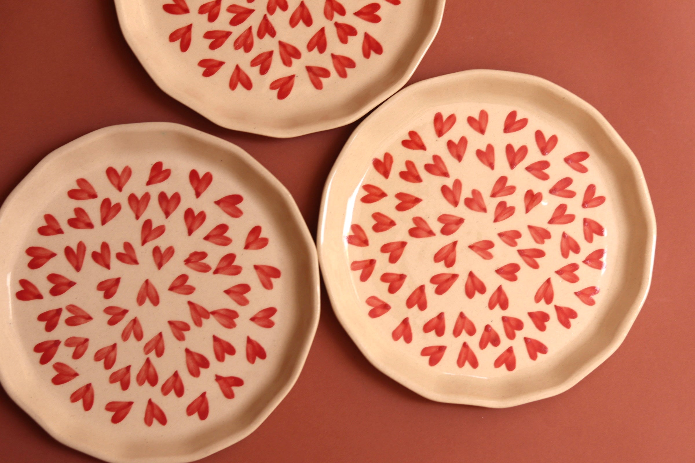 Three all heart plates handmade ceramic 