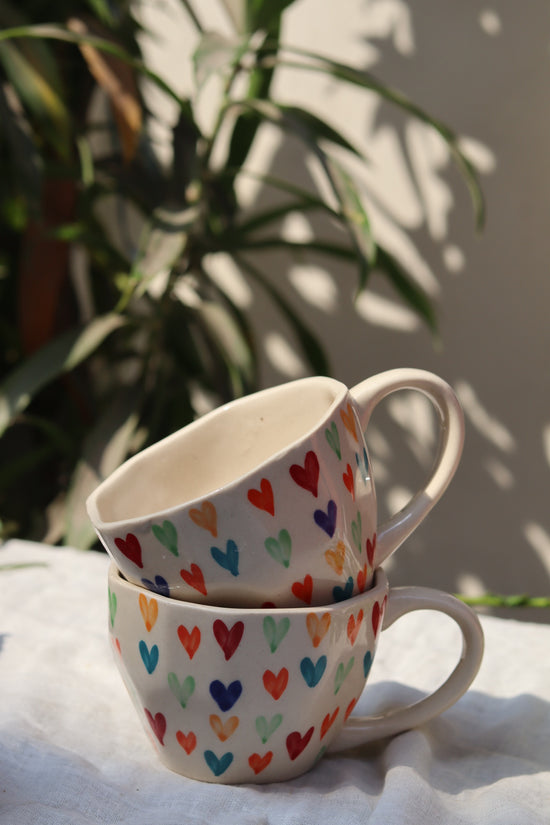 Colorful heart coffee mugs